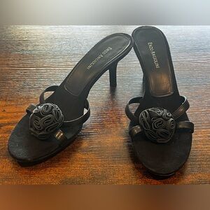 Enzo Angiolini Women Black Suede Flower Heeled Sandals, 9.5, NWOT